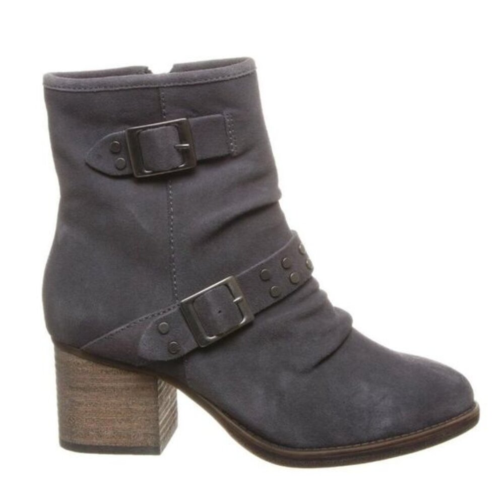 BEARPAW / Amethyst Genuine Suede Heeled Winter Bootie Lined Block Heel Grey 11